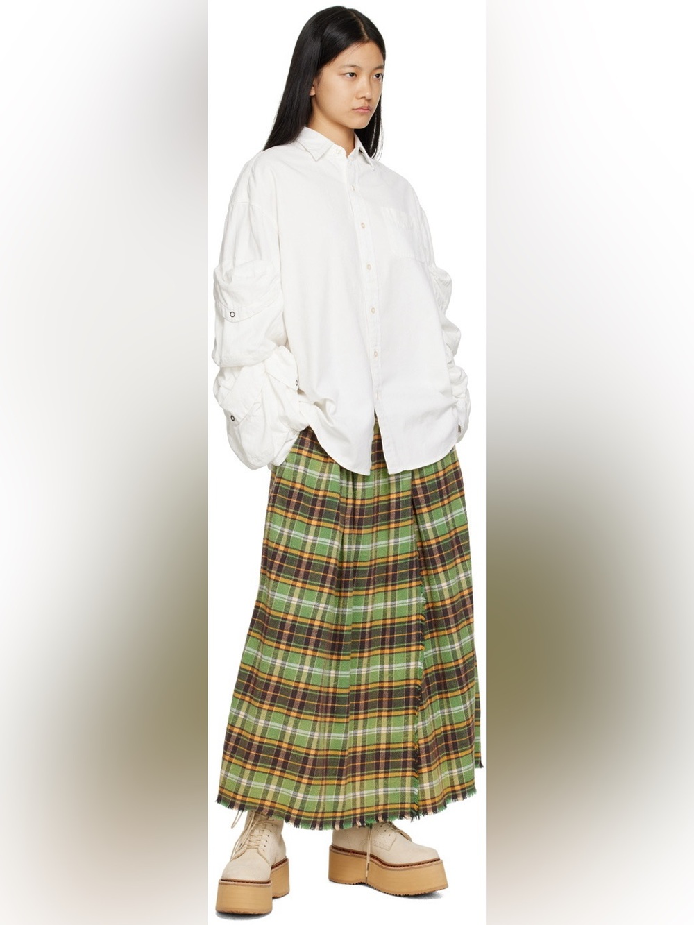 R13 flannel plaid quilt skirt in green